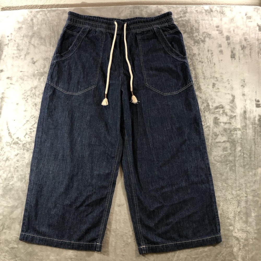 We The Free Jeans Womens XL Blue Dark Wash High Rise Wide Leg Crop Elastic Waist